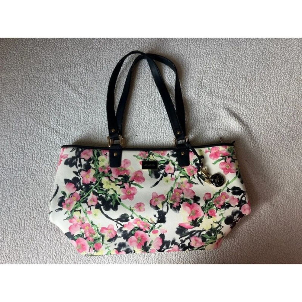 St. John Pink & White Large Floral Tote Bag Purse